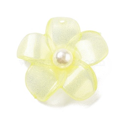 Opaque Resin Pendants, with ABS Imitation Pearl, Flower, Champagne Yellow, 42x44x11.5mm, Hole: 2.3mm(FIND-M035-03E)