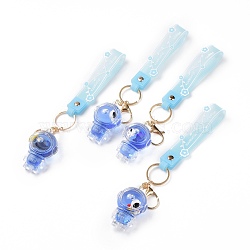 Acrylic Spaceman Keychain, with Light Gold Tone Alloy Lobster Claw Clasps, Iron Key Ring and PVC Plastic Tape, Royal Blue, 23cm(KEYC-G049-08)