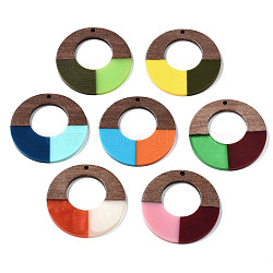 Resin & Walnut Wood Pendants, Ring, Mixed Color, 38x3mm, Hole: 2mm(RESI-S389-067A)