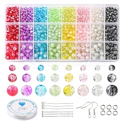 DIY Sparkling Beads Earring Bracelet Making Kit, Including Iron Earring Hooks, Glass Round Crackle Beads, Elastic Thread, Mixed Color, 3630Pcs/set(DIY-YW0005-94)