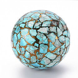 Synthetic Turquoise and Brass Line Regalite/Imperial Jasper/Sea Sediment Jasper Display Decorations, Round Ball, Dyed, Turquoise, 80mm(G-N330-028)