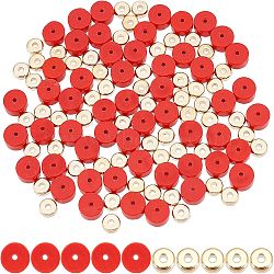 Nbeads 1 Strand Synthetic Turquoise Bead Strands, Heishi Beads, Imitation Red Coral, Flat Round/Disc, Dyed & 100Pcs CCB Plastic Spacer Beads, Flat Round, Red, 6x3mm, Hole: 1mm, about 119~131pcs/strand, 14.76~15.74 inch(37.5~40cm)(G-NB0003-33)