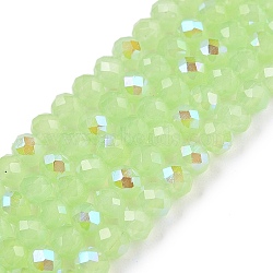 Electroplate Glass Beads Strands, Imitation Jade Beads, Half Plated, Rainbow Plated, Faceted, Rondelle, Light Green, 3.5~3.8x3mm, Hole: 0.4mm, about 113~115pcs/strand, 32.5~33cm(EGLA-A044-J3mm-L08)