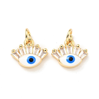 Eco-friendly Brass Micro Pave Clear Cubic Zirconia Pendants, with Enamel and Jump Ring, Cadmium Free & Lead Free, Evil Eye, Real 18K Gold Plated, 10x12x3.8mm, Hole: 3.2mm