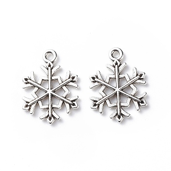 Tibetan Style Alloy Pendants, Cadmium Free & Nickel Free & Lead Free, Snowflake, for Christmas, Antique Silver, 21x16x2mm, Hole: 2mm