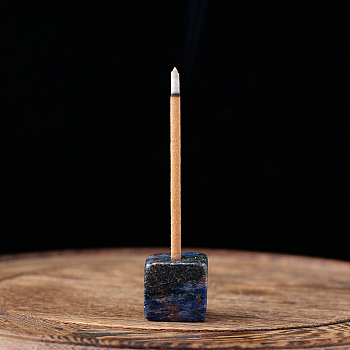 Natural Sodalite Incense Burners, Sqaure Incense Holders, Home Office Teahouse Zen Buddhist Supplies, 15~20mm