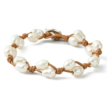 Natural Pearl Braided Bead Bracelets with Waxed Polyester Cords, Sienna, 16-1/2 inch(42cm)