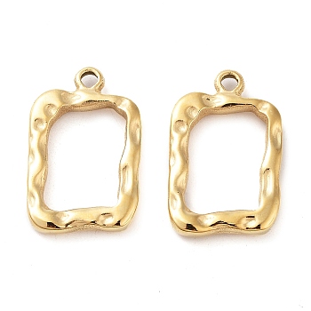 304 Stainless Steel Pendants, Rectangle Charm, Real 14K Gold Plated, 21x13.5x3mm, Hole: 1.6mm