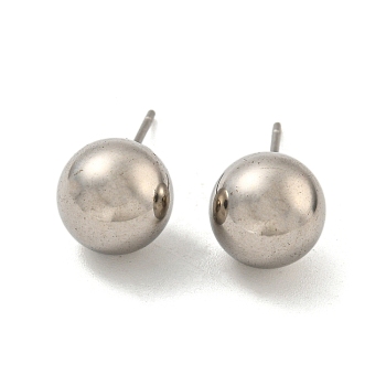 304 Stainless Steel with 201 Stainless Steel Smooth Round Ball Stud Earring Findings, Stainless Steel Color, 21x10x10mm