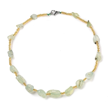 Natural Prehnite Nuggets Beaded Necklaces, with 304 Stainless Steel Clasps, 17.83 inch(45.3cm)