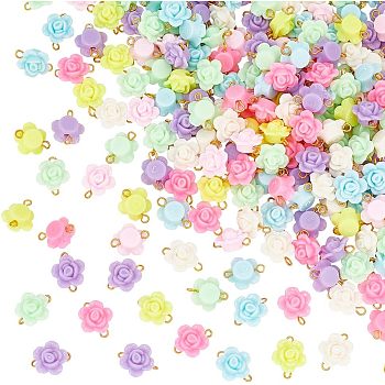 HOBBIESAY 200Pcs Opaque Acrylic Beads Connector Charms, with Golden Iron Double Loops, Flower, Mixed Color, 15x12~12.5x7~7.5mm, Hole: 1.8mm