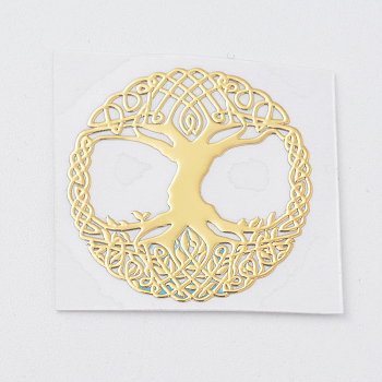 Self Adhesive Stickers, Brass Cabochons Stickers, Tree of Life, Golden, 20mm