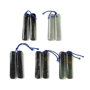 Natural  Nephrite Jade/Hetian Jade Pendants, Rectangle Charms, 47x10x4mm, Hole: 2mm