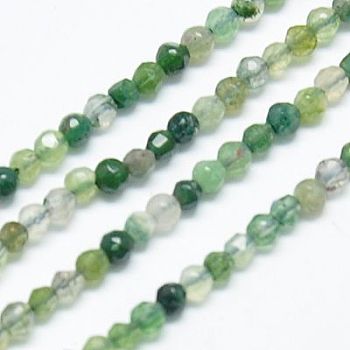 Natural Moss Agate Beads Strands, Faceted, Round, Olive Drab, 2mm, Hole: 0.5
