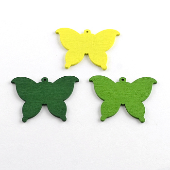 Dyed Butterfly Wood Pendants, Mixed Color, 37x50x2mm, Hole: 1.5mm