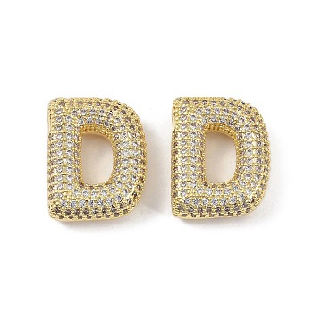 Brass Micro Pave Clear Cubic Zirconia Pendants, Cadmium Free & Nickel Free & Lead Free, Letter D, 23.5x23x6.5mm, hole: 4x2mm