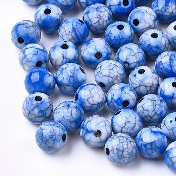 Crackle Acrylic Beads, Imitation Gemstone Beads, Round, Blue, 9~9.5mm, Hole: 2mm, about 950pcs/500g