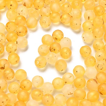 Frosted Transparent Acrylic Beads, Round, with Gold Foil & Glitter, Gradient Color, Orange, 8x7.5mm, Hole: 2mm