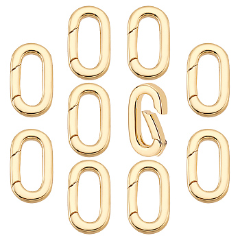 Elite 10Pcs Brass Spring Gate Rings, Oval, Real 18K Gold Plated, 9 Gauge, 16x8.5x3mm