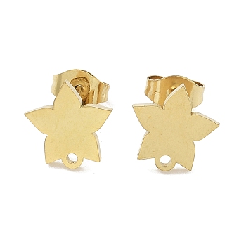 Star Ion Plating(IP) 304 Stainless Steel Stud Earring Findings, with Loop, Golden, 10x10mm, Hole: 1.2mm, Pin: 0.8x11mm