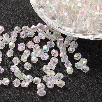Bicone AB Color Plated Eco-Friendly Transparent Acrylic Beads, Clear AB, 6x6mm, Hole: 1mm, about 6250pcs/500g