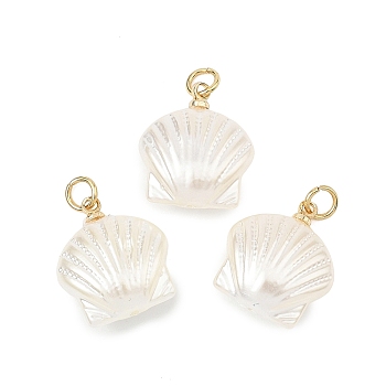 ABS Plastic Imitation Pearl Pendants, Shell Shape Charm, with 304 Stainless Steel Jump Rings, Real 18K Gold Plated, 18x16x7.5mm, Hole: 3mm