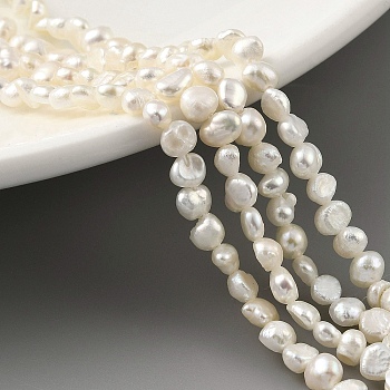 Natural Cultured Freshwater Pearl Beads Strands, Two Sides Polished, Grade 4A, Floral White, 3~4mm, Hole: 0.5mm, about 48pcs/strand, 6.89''(17.5cm)