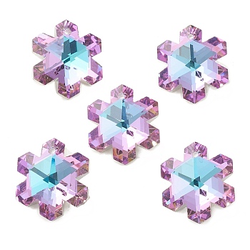Electroplate Glass Pendants, Back Plated, Faceted, Snowflake Charms, Plum, 20x17.5x9mm, Hole: 1.4mm