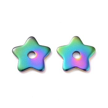 Rainbow Color Ion Plating(IP) 304 Stainless Steel Beads, Star, 8x8x1mm, Hole: 1.5mm