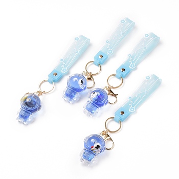 Acrylic Spaceman Keychain, with Light Gold Tone Alloy Lobster Claw Clasps, Iron Key Ring and PVC Plastic Tape, Royal Blue, 23cm