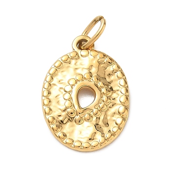 304 Stainless Steel Pendants, Hammered Oval Charms, Golden, 22x15.5x2mm, Hole: 5x3mm