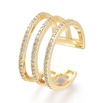 Brass Micro Pave Clear Cubic Zirconia Cuff Rings, Open Rings, Wide Band Rings, Long-Lasting Plated, Golden, US Size 7(17.3mm)