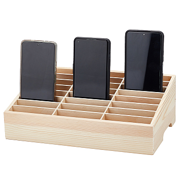 24-Grid Wooden Cell Phone Storage Box, Mobile Phone Holder, Desktop Organizer Storage Box for Classroom Office, Antique White, 308x190x105mm