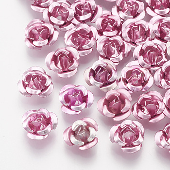 Aluminum Beads, 3-Petal Flower, Pearl Pink, 7x4mm, Hole: 0.8mm, about 950pcs/bag