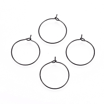 316L Surgical Stainless Steel Hoop Earring Findings, Wine Glass Charms Findings, Black, 20x0.7mm, 21 Gauge