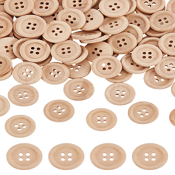 Flat Round Wood Buttons, 4-Hole, BurlyWood, 18x4mm, Hole: 2mm, 100pcs/set