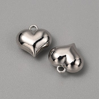 Alloy Charms, Puffed Heart Charms, Platinum, 12x12x6mm, Hole: 1.4mm