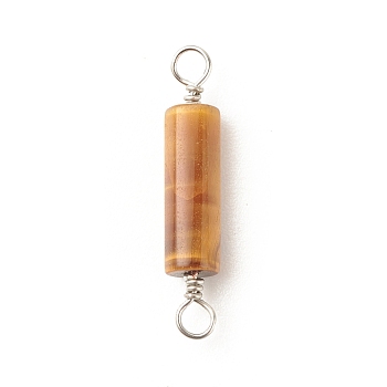 Natural Tiger Eye Connector Charms, with Platinum Tone Eco-Friendly Brass Wire Double Loops, Column, 23~24x4mm, Hole: 2~2.5mm