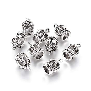 Tibetan Style Alloy Charms, Crown, Antique Silver, 15x9mm, Hole: 1.6mm