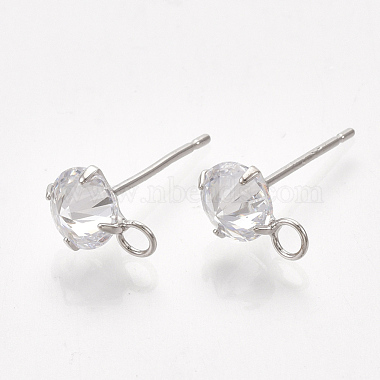 Real Platinum Plated Clear Brass+Cubic Zirconia Stud Earring Findings