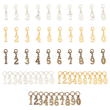 Benecreat 1 ensemble 3 couleurs alliage numéro charme tricot rangée compteur chaîne avec anneaux en laiton(HJEW-BC0001-40)-6