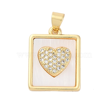 Real 18K Gold Plated Clear Rectangle Brass+Cubic Zirconia+Shell Pendants