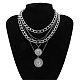 Punk Flat Round with Human Pattern Alloy Multi Layered Necklaces(FS-WG0D034-02)-1