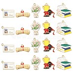 30Pcs 5 Styles Graduation Theme Alloy Enamel Pendants, Trophy & Book & Student Card & Reel  & Bouquet, Mixed Color, 16~28x22~26.5x1.5mm, Hole: 1.8~2mm, 6pcs/style(FIND-CJ0002-50)