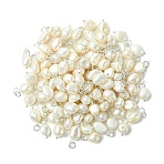 Grade B Natural Cultured Freshwater Pearl Charms, with 304 Stainless Steel Jump Rings, Polished Rice, Silver, 13.5~15x7~7.5x5~6mm, Hole: 3.6mm(PALLOY-JF01497-03)