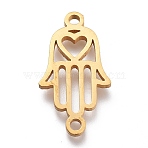 304 Stainless Steel Hollow Links Connectors, for Religion, Laser Cut, Hamsa Hand, Golden, 11x20x1mm, Hole: 1.5mm(STAS-N094-25G)