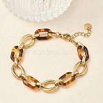304 Stainless Steel & Resin Oval Link Chain Bracelets for Women, Ion Plating(IP), Long-Lasting Plated, Real 18K Gold Plated, 6.50 inch(16.5cm)(BJEW-A169-10G)