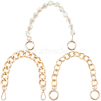 3Pcs 3 Styles Aluminum Twist Chain Bag Straps, with Plastic Imitation Pearl Beaded Bag Straps, for Purse Handle Replacement, Golden, 300~334mm, 1pc/style(DIY-BBC0002-35G)