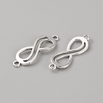 Tibetan Style Alloy Connector Charms, Infinity Links, Antique Silver, 11x33.5x1.5mm, Hole: 1.8mm(PALLOY-TAC0013-35AS)