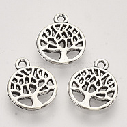 Tibetan Style Alloy Pendants,  Cadmium Free & Lead Free, Flat Round with Tree of Life, Antique Silver, 13.5x10x1.5mm, Hole: 1.2mm, about 925pcs/500g(TIBEP-T009-25AS-RS)